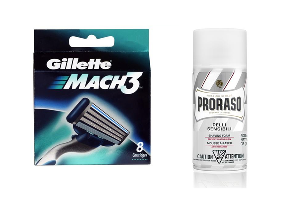 Gillette Mach 3 - 8 barberblade + barberskum 300 ml (blødgørende)