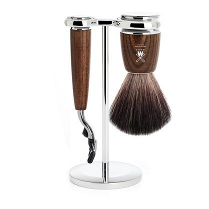 Rytmo - Mühle Barbersæt i ask med barberskraber, barberkost og holder (Gillette Mach 3)