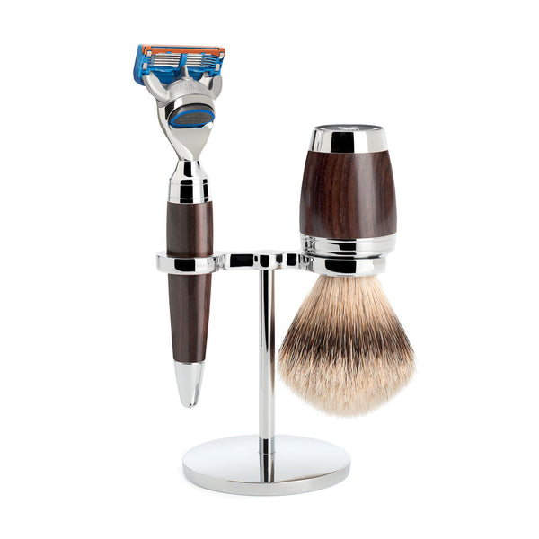 STYLO - shaving set, silvertip badger, 3-parts, Gillette® Fusion, African Blackwood