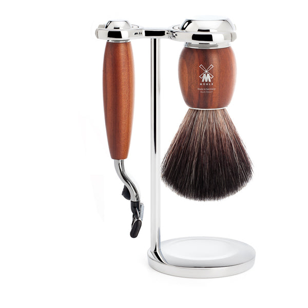 VIVO - Shaving set  Black Fibre, 3-parts, Gillette® M3, Blommetræ