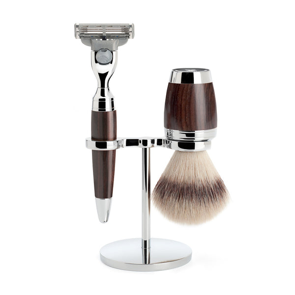 STYLO – Shaving set, Silvertip Fibres, 3-parts, Gillette® Mach3, African Blackwood